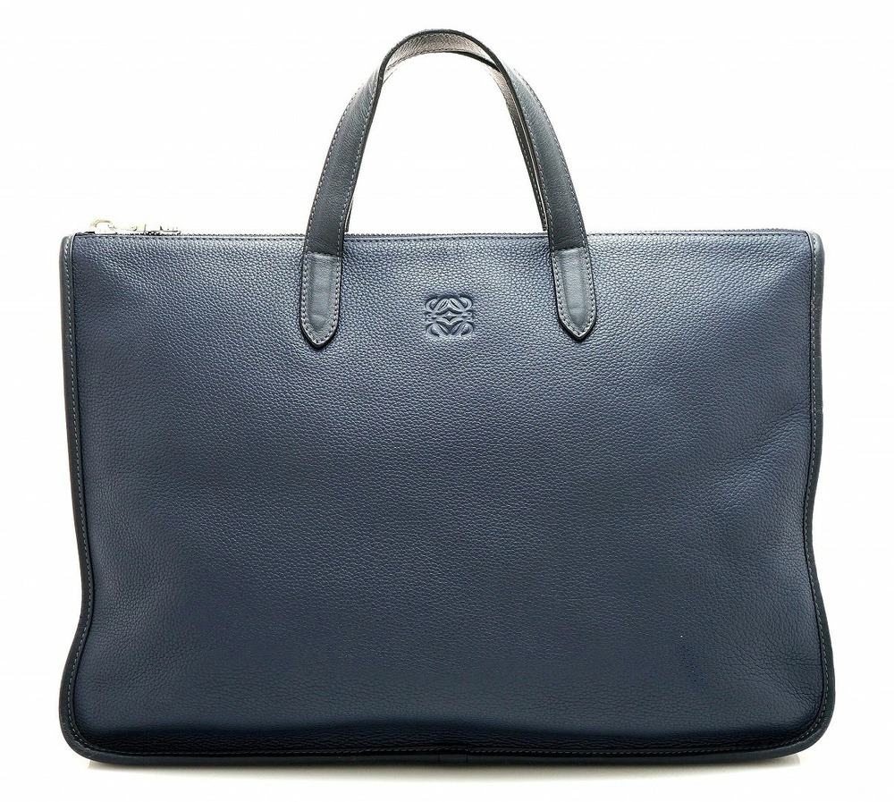Loewe Toledo Briefcase Bag Business Leather Navy Blue